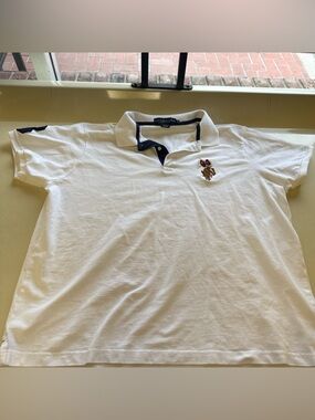 U.S. Polo Assn. White Kids Polo with Navy Trim and Embroidered Logo